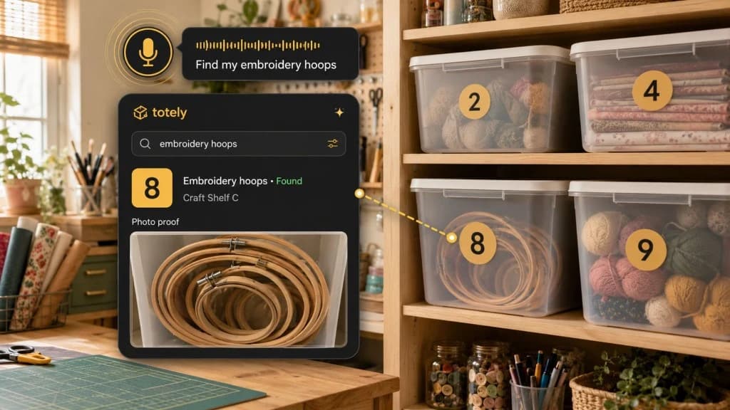 Totely search result for embroidery hoops connected to numbered craft storage bin 8 with photo proof