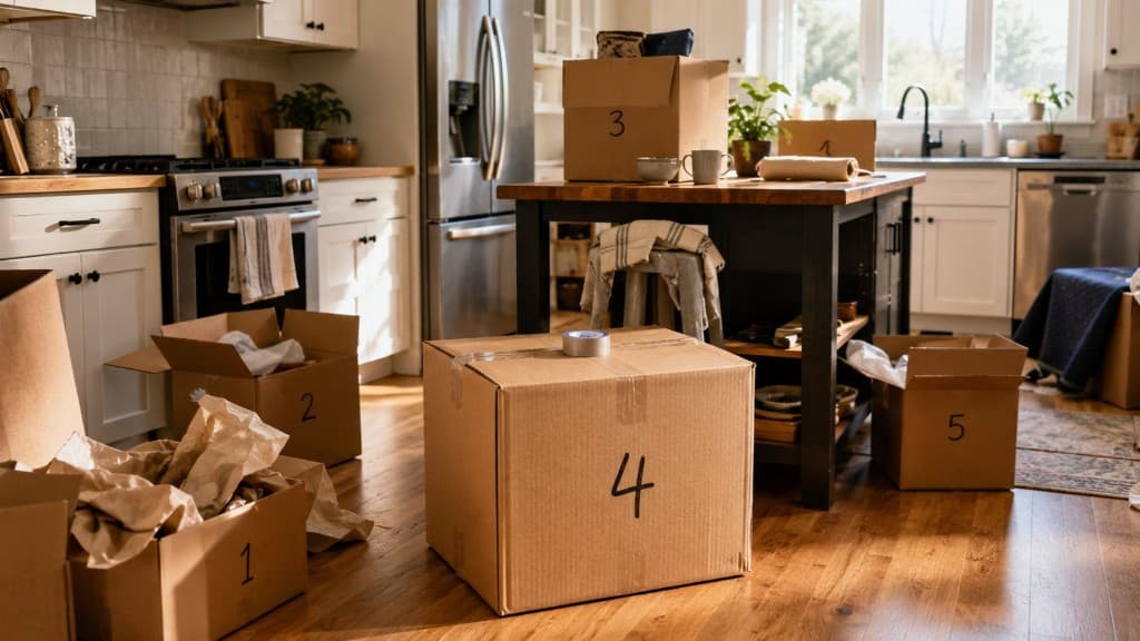 Organized moving boxes and home items prepared for a move